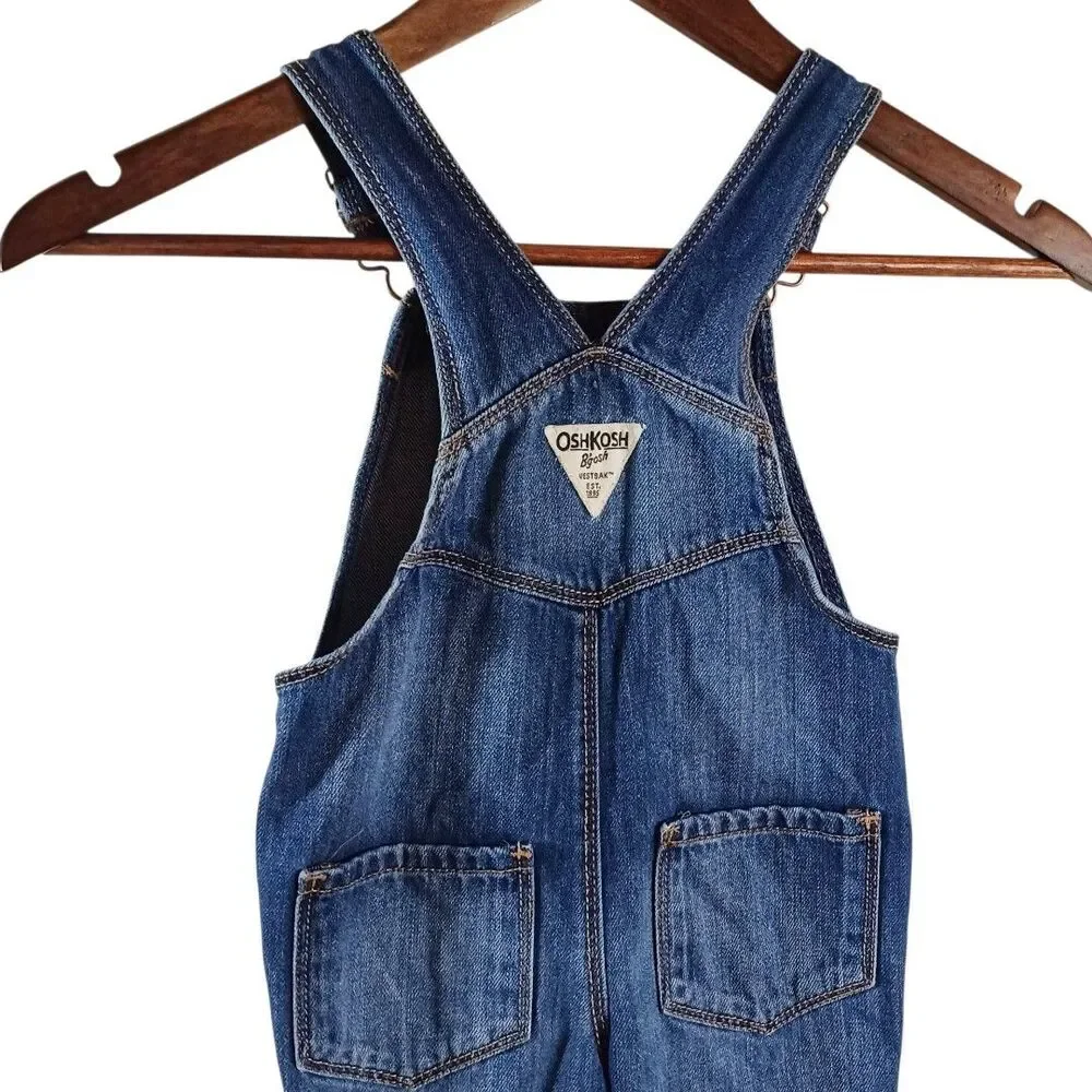 OshKosh B’gosh 2T Girls Denim Jean Bibs Overalls  Heart Pocket Button Cotton